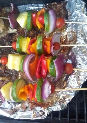 A picture of Sweet Vegetable Shish Kabobs.