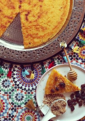 Une photo de Galette Marocaine à la polenta et noix de coco🔅HARCHA🔅🍯🇲🇦☕