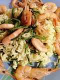 Riso agli asparagi di monte e gamberetti sfumati al brandy