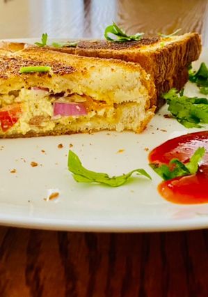 A picture of Tofu Mayo Toast Sandwich.