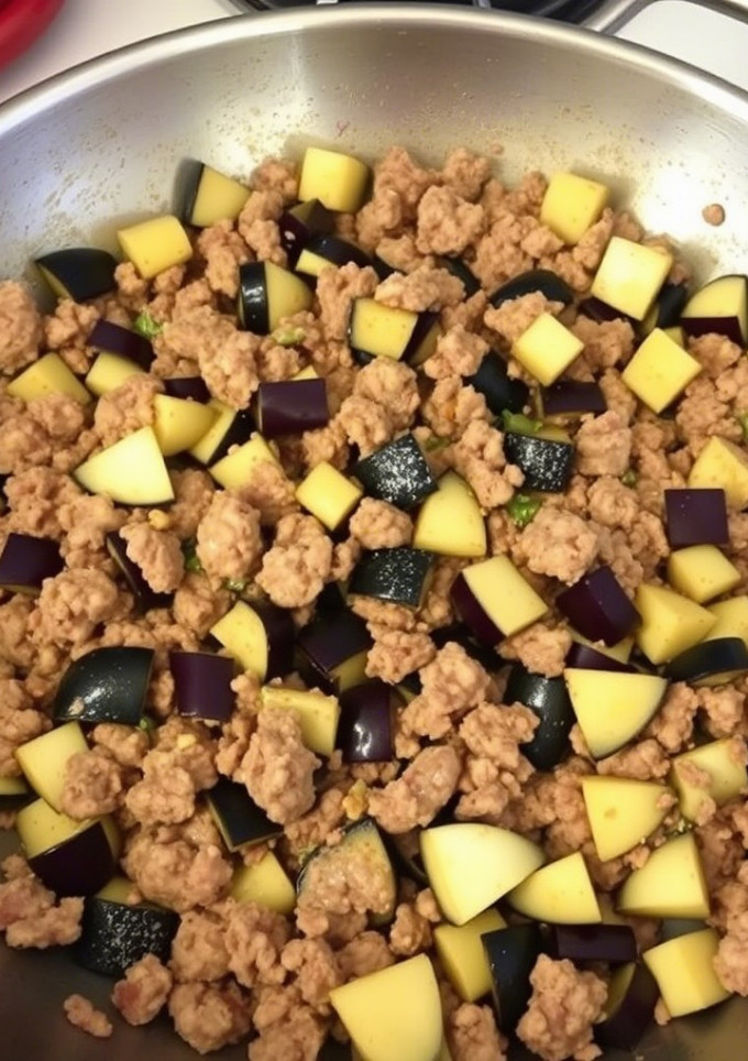 Una foto de Picadillo de chorizo con berenjena