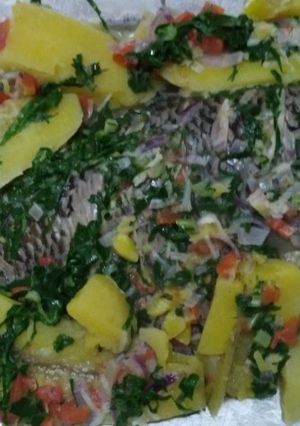 A picture of Steamed fish Matoke.