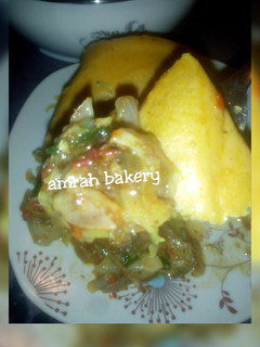 A picture of Moi moi with cabbege souce.