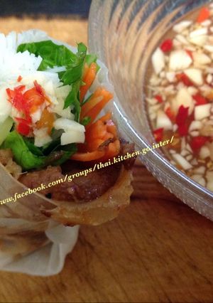 A picture of Vietnamese Fresh Spring Rolls with Lemongrass Grilled Pork.