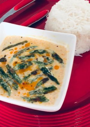 A picture of Beens in Kachimoru (Kerala-Style Spiced Yogurt Curry.