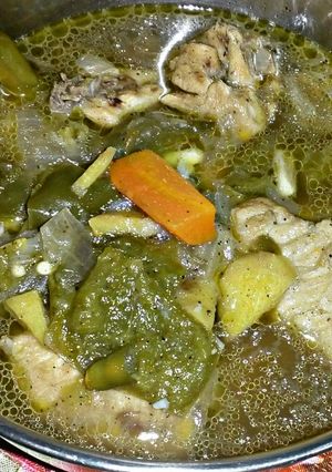 A picture of Chicken stew with Vegetables.