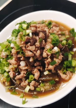 Hình của món Cà tím hầm thịt băm.