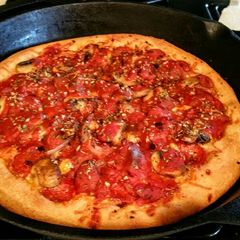 A picture of Homemade Deep Dish Chicago style Deluxe Beer Pizza !.