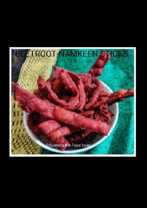 A picture of Beetroot namkeen sticks with tips and tricks.