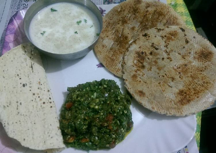 Step-by-Step Guide to Make Ultimate Harabhara bangan bhartha,bhakhri butter milk,papad