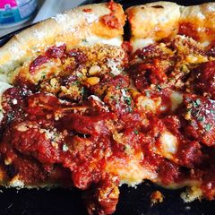 A picture of BP's Chicago style Deep Dish Pizza.