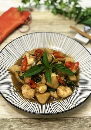 三杯杏鮑泰國蝦 的食譜成品照片