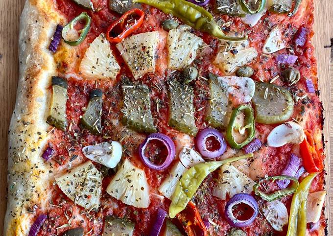 Steps to Prepare Speedy Vegan Gherkin and Pineapple pizza 🥒 🌱