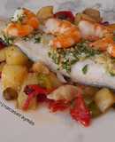 Lubina al ajillo con salteado de verduras