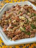 Torsades rouges au lard, petits pois et Boursin®️