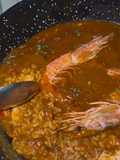 Arroz meloso de marisco con langostino, gambones y pota