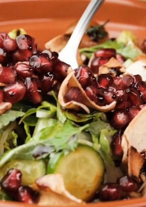 A picture of Lebanese Fattoush with Pomegranate Molasses.