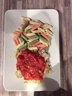 Paradicsomos alaszkai tőkehalfilé penne tésztával recept fotója