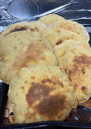 A picture of Egyptian Whole Wheat Flatbread on the Stovetop.