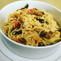 A picture of Indomie with dry fish.