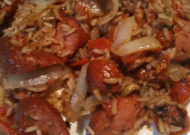 Get Inspiration of Rice, Roasted Tomatoes, and Sausage, with Preserved Lemon Brine