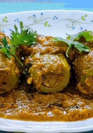 A picture of Niramish Potol er Dolma/ Stuffed pointed Gourds with Cottage Cheese (bengali veg sabzi).