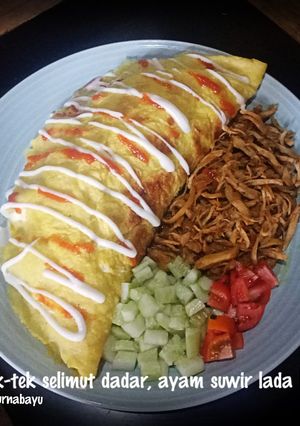 Foto resep Mie tek-tek selimut dadar, ayam suwir lada hitam