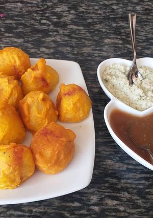 A picture of Packed Potatoes with Coconut n Tamarind sauces#Theme Challenge.