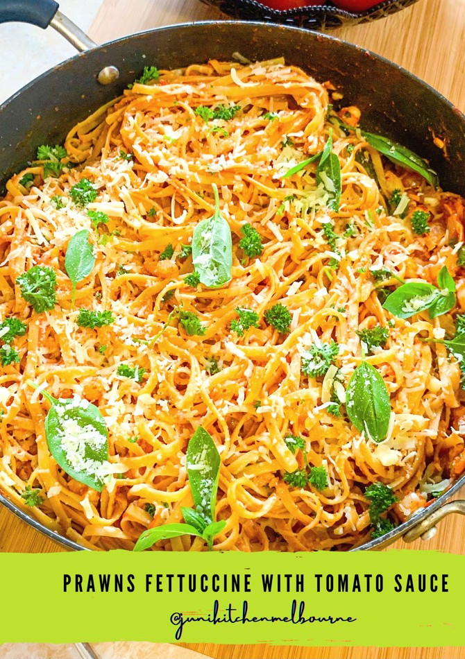 Foto resep Prawn Fettuccine with Tomato Sauce