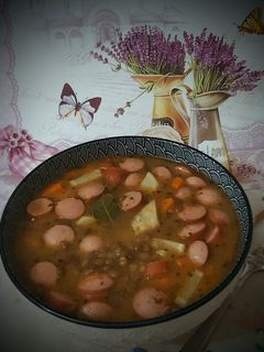 Virslis-mustáros lencseleves 🥣🥣🥣 recept fotója
