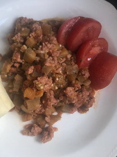 Una foto de Berenjenas guisadas con carne picada