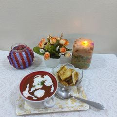 A picture of Carrot beetroot tomato soup.