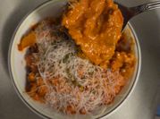 A picture of pasta with creamy marinara sauce
