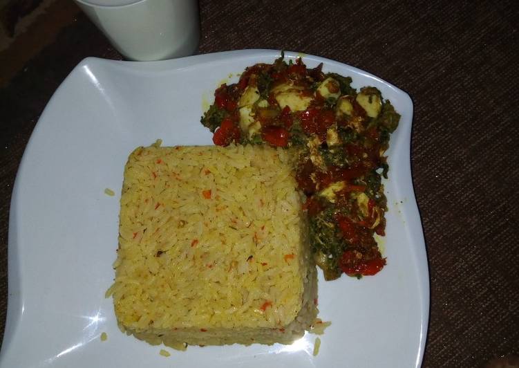 Recipe of Super Quick Homemade Jellof rice with spinach sauce