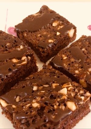 A picture of Brownies with Simple Ingredients.