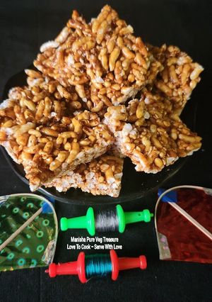 A picture of Murmura Chikki - Puffed Rice Jaggery Chikki - Mamra Chikki.