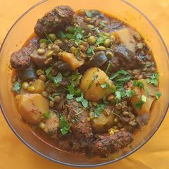 A picture of Mixed Green Beans and Methi Dumplings Subji (Dana Muthiya nu Shaak).