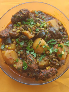 A picture of Mixed Green Beans and Methi Dumplings Subji (Dana Muthiya nu Shaak).