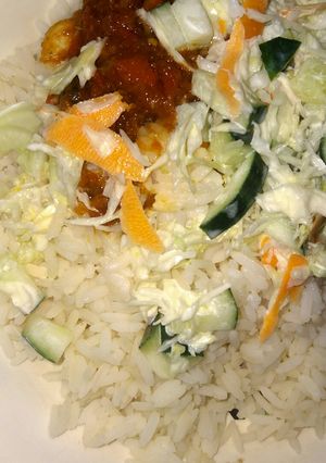 A picture of Rice and stew.