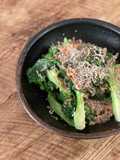 🥦 Boiled Purple Sprouting Broccoli with bonito flakes, dried young sardine, Ponzu sauce