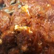 Fideos integrales de acelga con albondiguitas y roquefort