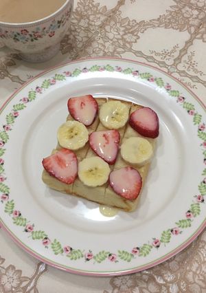 情人節快樂之草莓香蕉煉乳厚吐司 的食譜成品照片