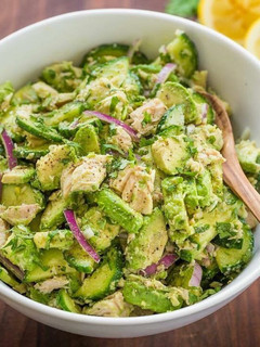 A picture of Avocado Salad with Tuna Fish.