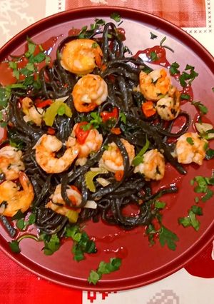 Zdjęcie przepisu Spagetti z krewetkami.