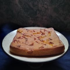A picture of Foxtail millet flour mango cake.