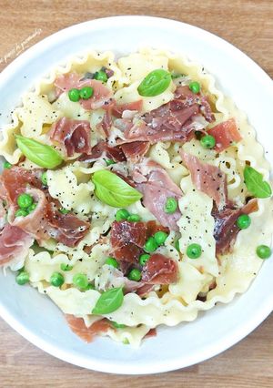 Une photo de Mafaldines jambon cru et petits pois