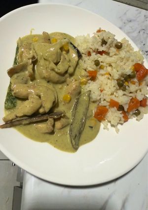 A picture of White Rice with Vegetables.