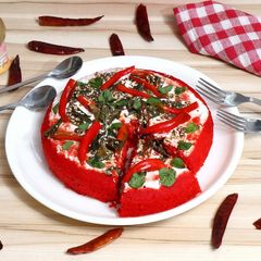 A picture of Red Velvet Rava Dhokla.