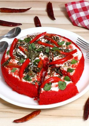 A picture of Red Velvet Rava Dhokla.