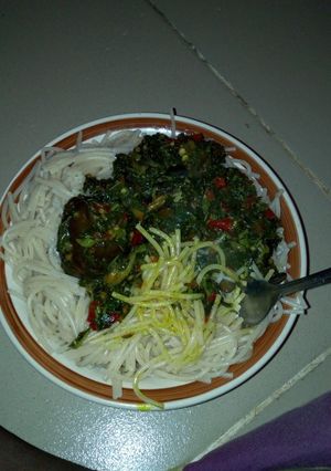 A picture of Spaghetti and Vegetables.